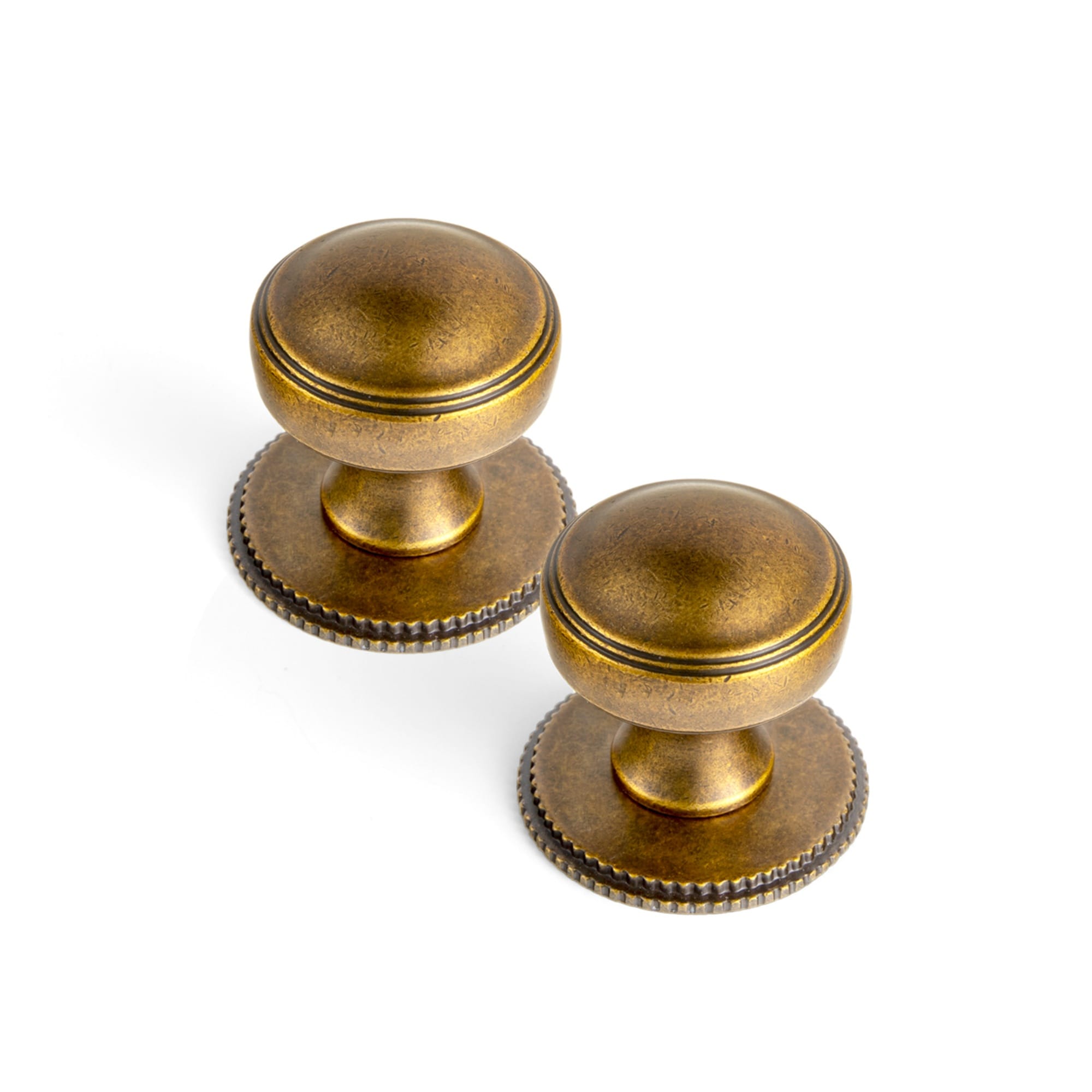 Goo-Ki Antique Brass / Knob with Back Plate Round G019 / 6 Pack Ring-Lined Round Dome Cabinet Hardware Zinc Alloy Ball-Shaped Cabinet Knobs