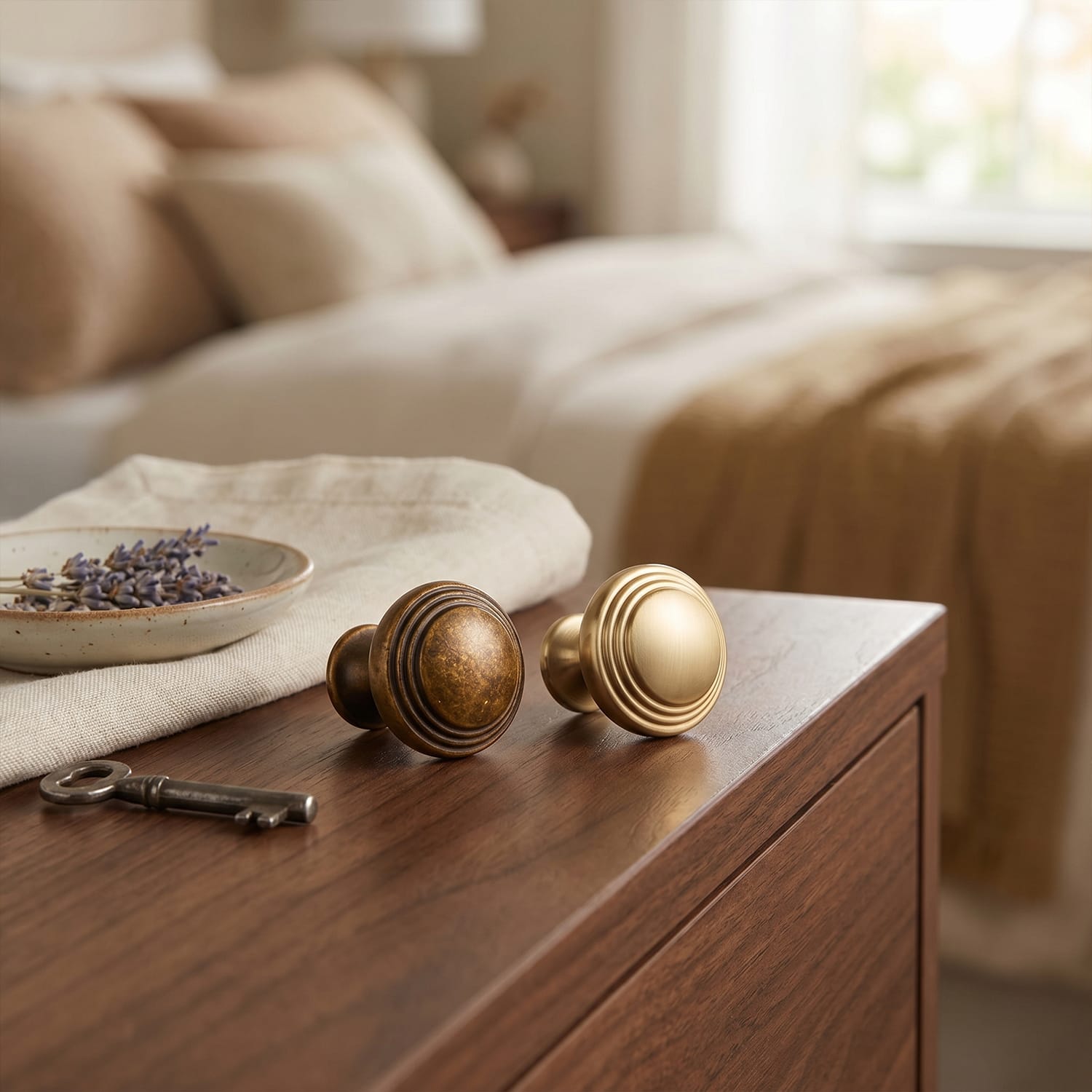 Goo-Ki Antique Brass Ribbed Mushroom Cabinet Knob Zinc Alloy Vintage Round Drawer Knob, Farmhouse Traditional Furniture Hardware