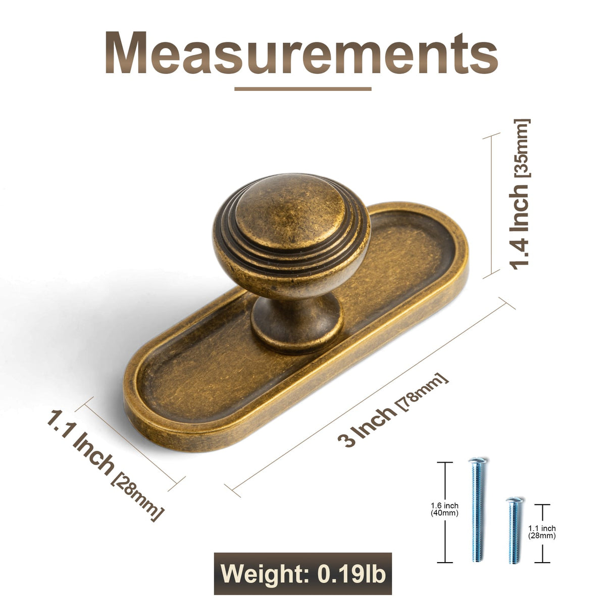 Goo-Ki Antique Brass Ribbed Mushroom Cabinet Knob Zinc Alloy Vintage Round Drawer Knob, Farmhouse Traditional Furniture Hardware