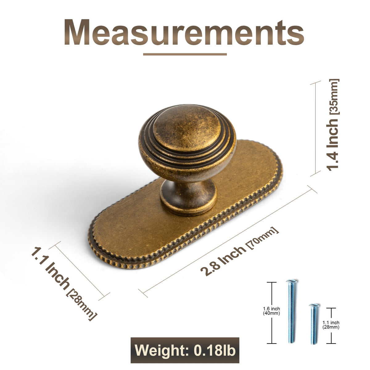 Goo-Ki Antique Brass Ribbed Mushroom Cabinet Knob Zinc Alloy Vintage Round Drawer Knob, Farmhouse Traditional Furniture Hardware