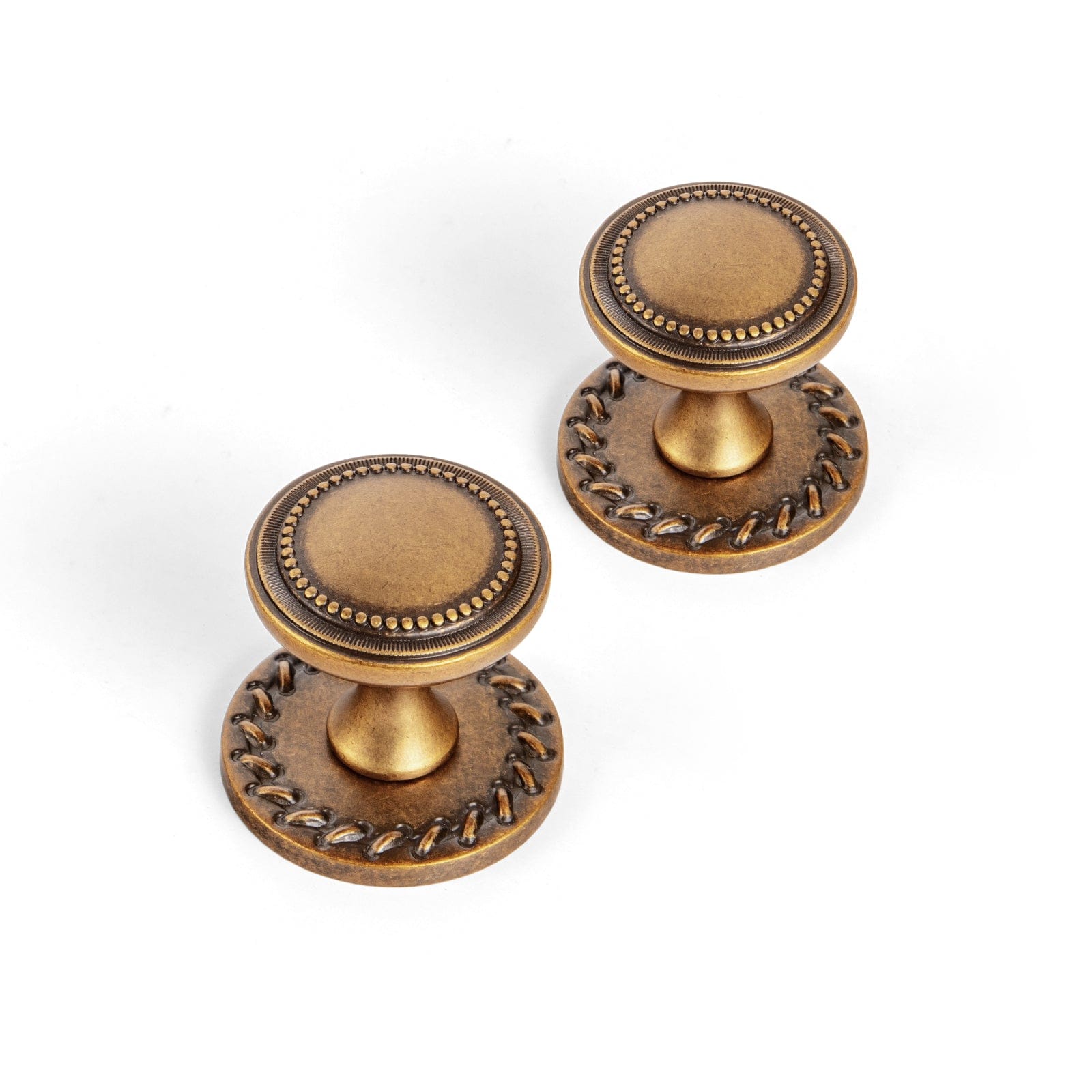 Goo-Ki Antique Brass / Round G016 / 6 Pack Antique Brass Zinc Alloy Cabinet Knob with Delicate Decorative Back Plate Set