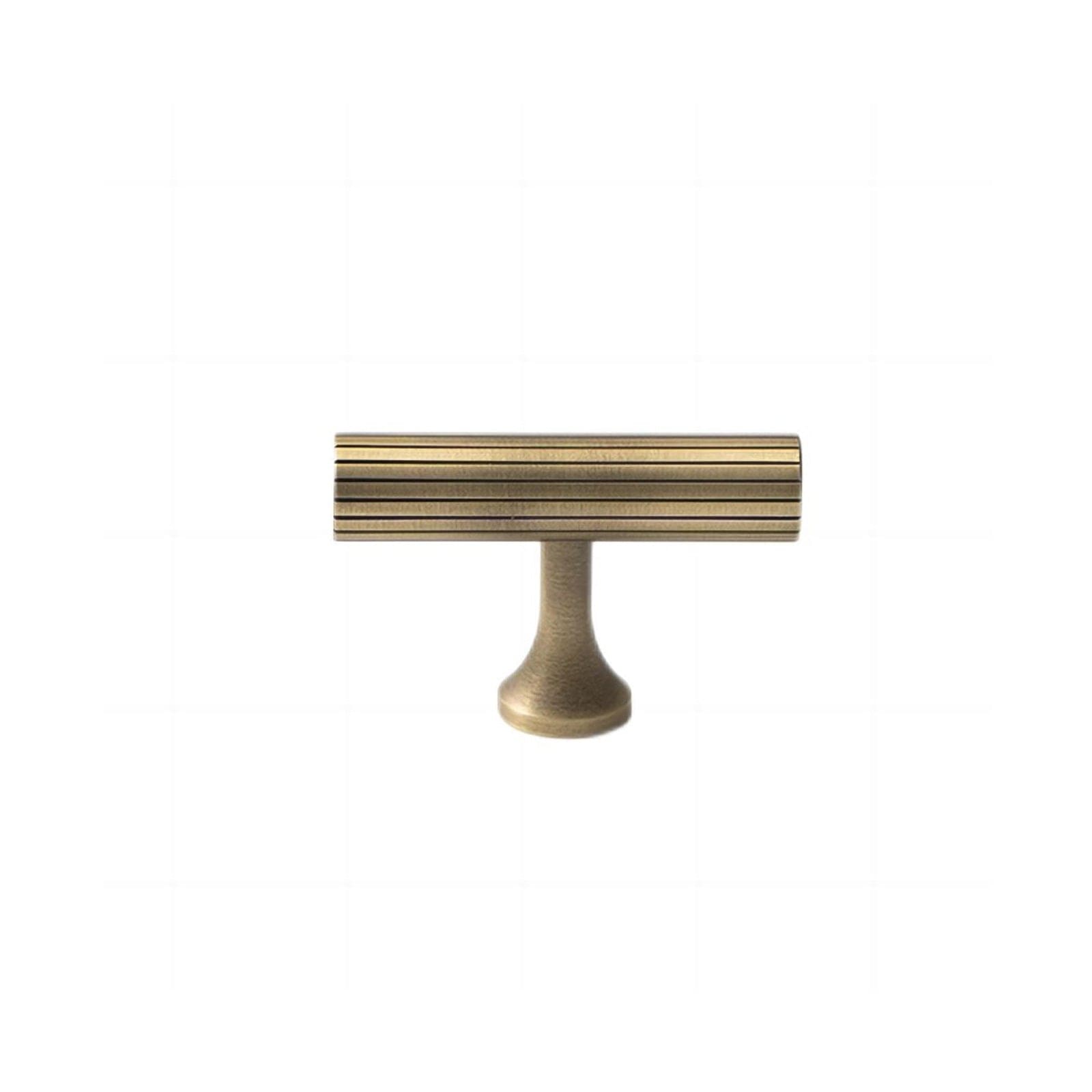 Goo-Ki Antique Brass / T Knob / 1 Pack Antique Brass Cabinet Handles Linear Knurled Solid Brass Drawer Knobs