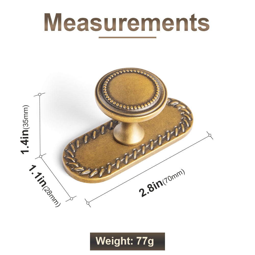 Goo-Ki Antique Brass Zinc Alloy Cabinet Knob with Delicate Decorative Back Plate Set