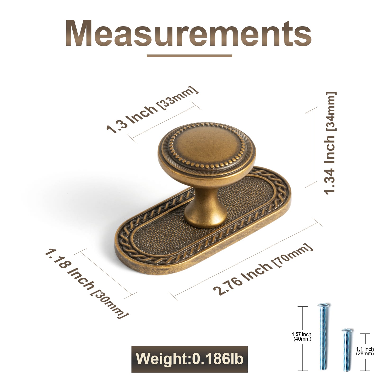 Goo-Ki Antique Brass Zinc Alloy Cabinet Knob with Delicate Decorative Back Plate Set