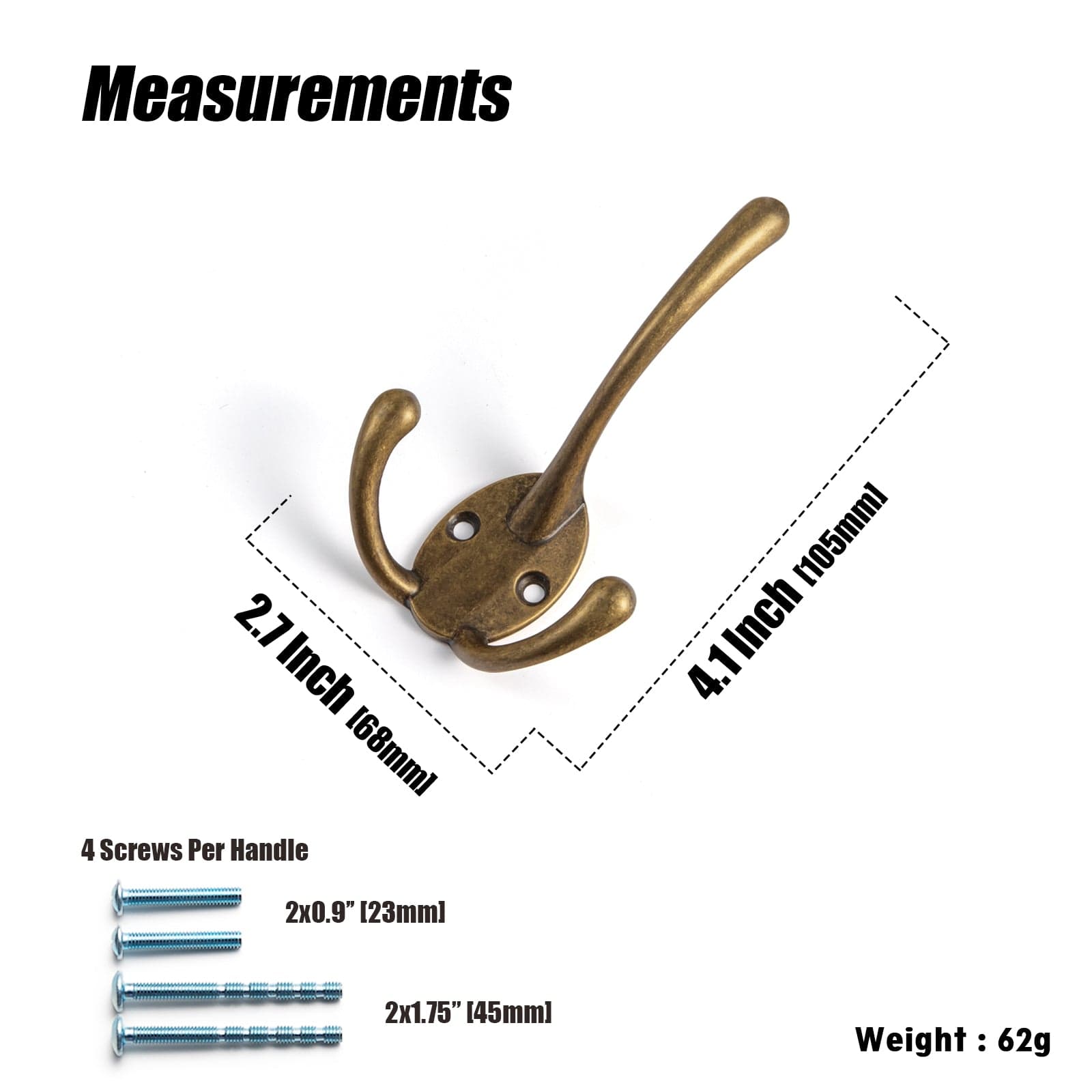 Goo-Ki Antique Brass Zinc Alloy Triangle Coat Hooks Affordable Luxury Coat Hooks for Bedroom