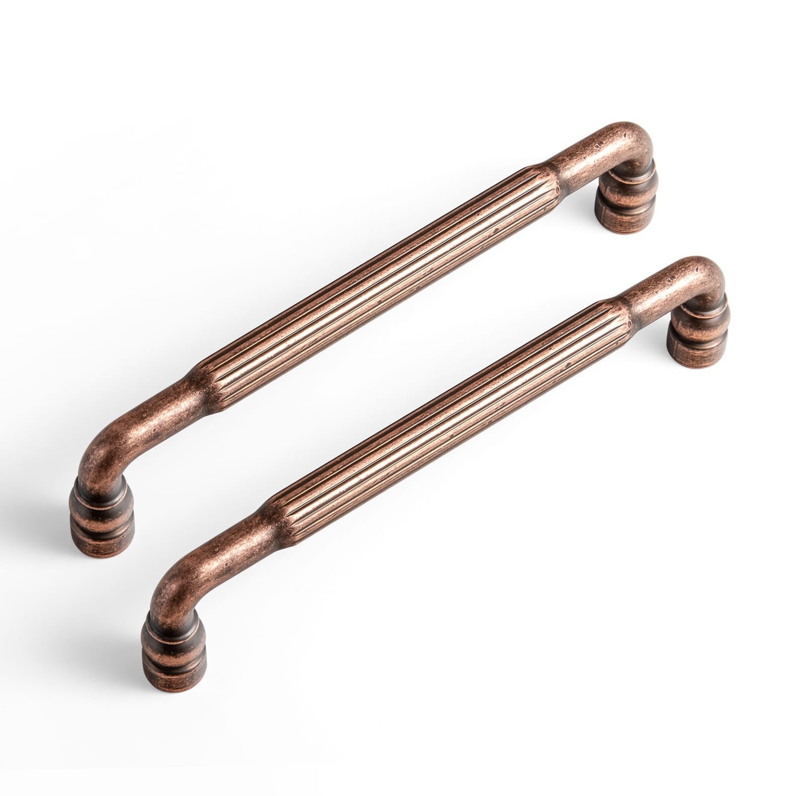 Goo-Ki Antique Copper / 5'' Hole Center / 6 Pack Industrial Decorative Cabinet Pulls Unique L-shaped Drawer Handles with Textured Grip