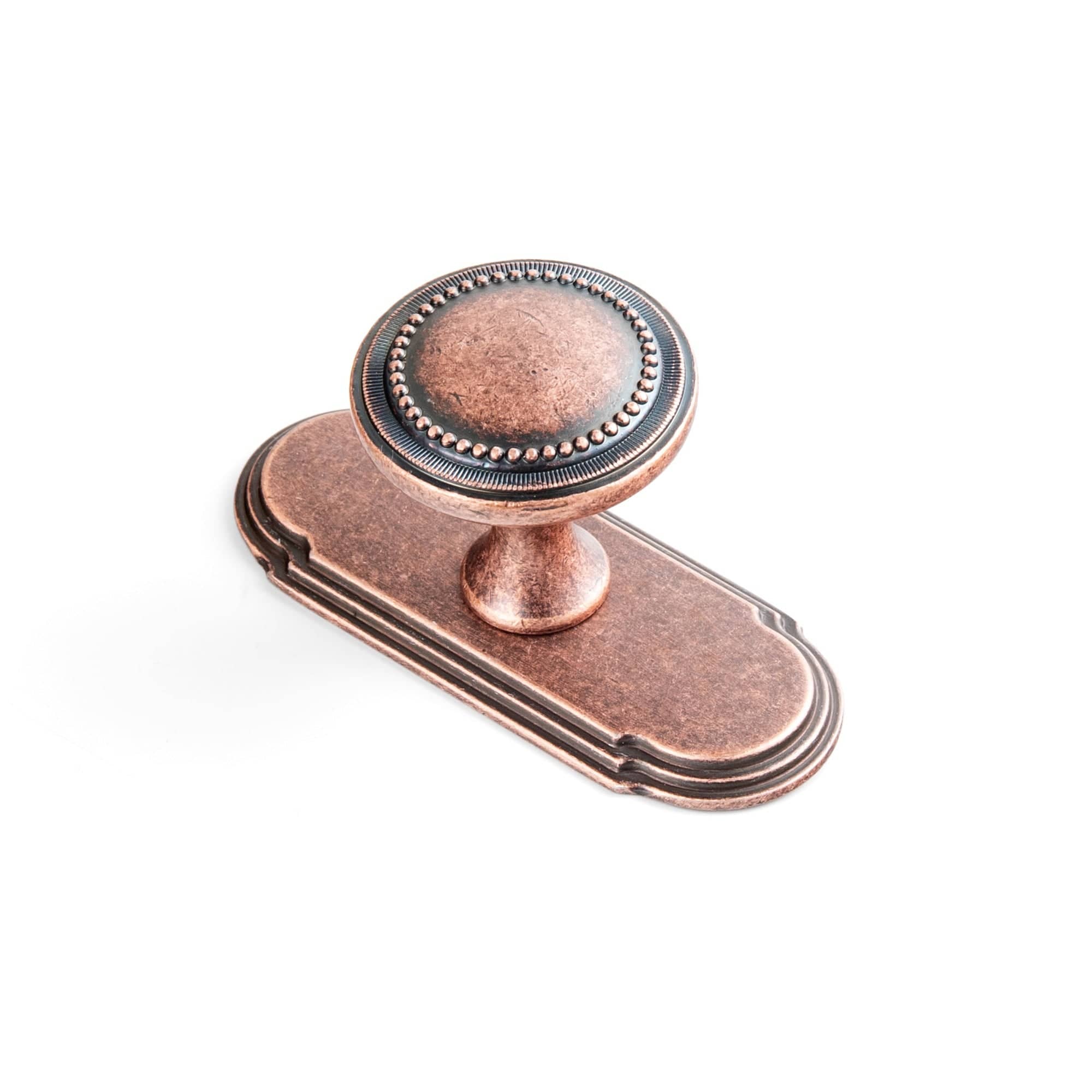Goo-Ki Antique Copper / G014 / 6 Pack Antique Brass Zinc Alloy Cabinet Knob with Delicate Decorative Back Plate Set