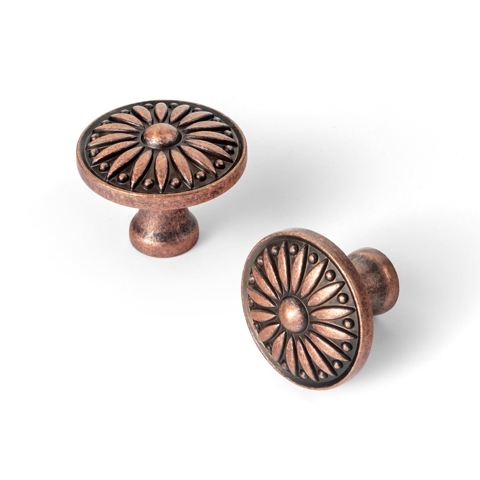 Goo-Ki Antique Copper / Knob / 6 Pack Vintage Sunburst Cabinet Knobs Ornate Floral Design with Distressed Finish Kitchen Drawer Knobs