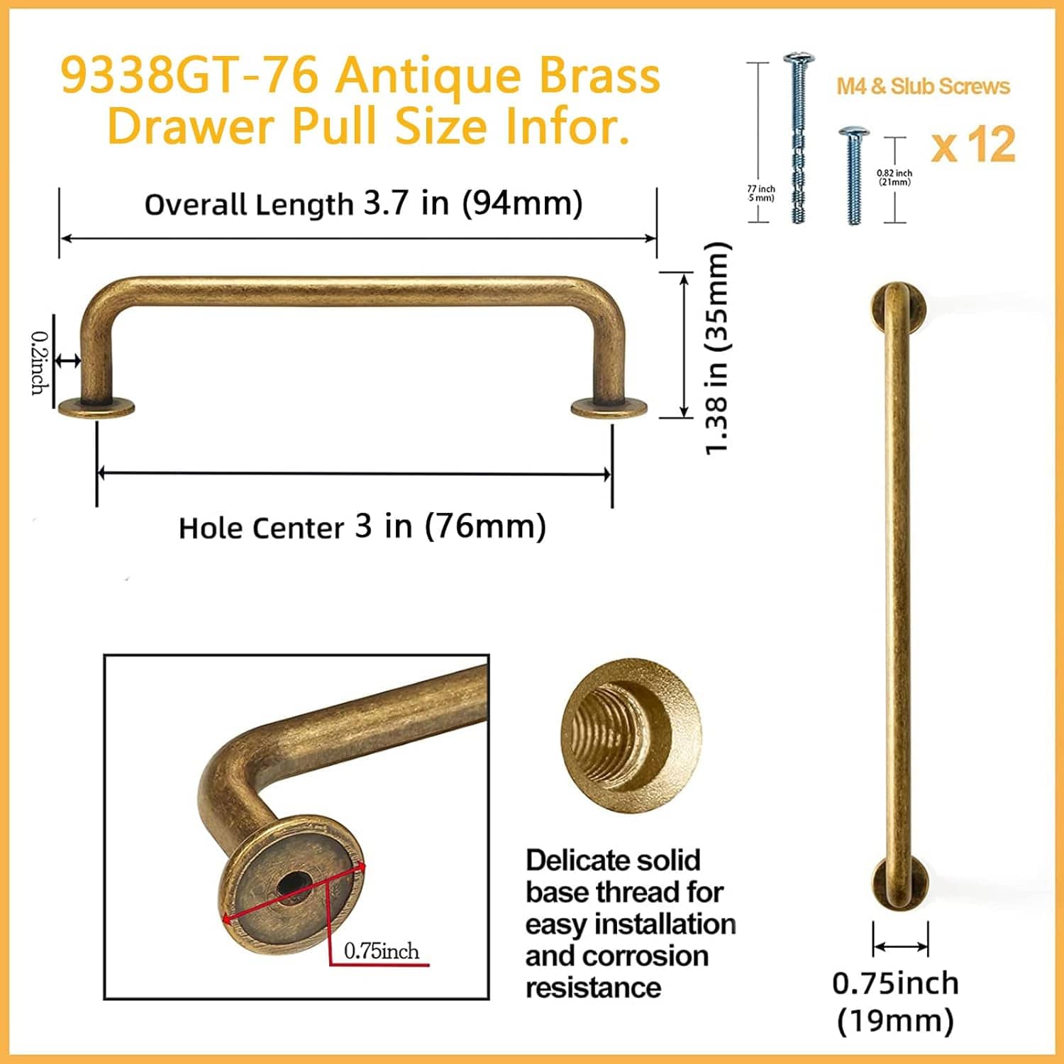 Goo-Ki Antique Drawer Pulls Solid Retro Bar Pull Furniture Hardware for Kitchen