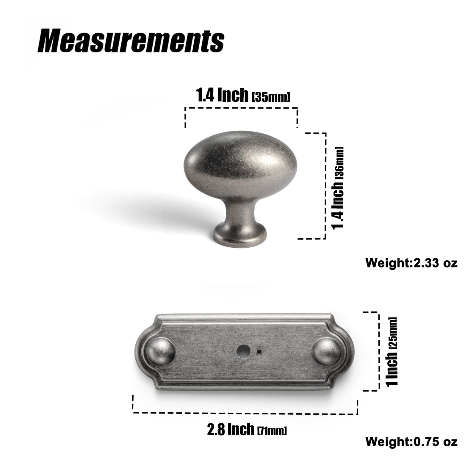 Goo-Ki Antique Oval Cabinet Knobs Zinc Alloy 1.4 Inch Diameter Drawer Knobs
