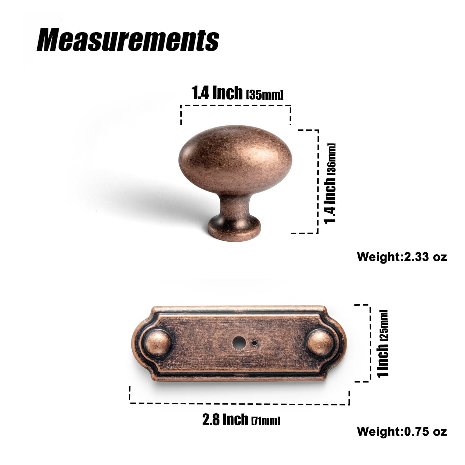 Goo-Ki Antique Oval Cabinet Knobs Zinc Alloy 1.4 Inch Diameter Drawer Knobs