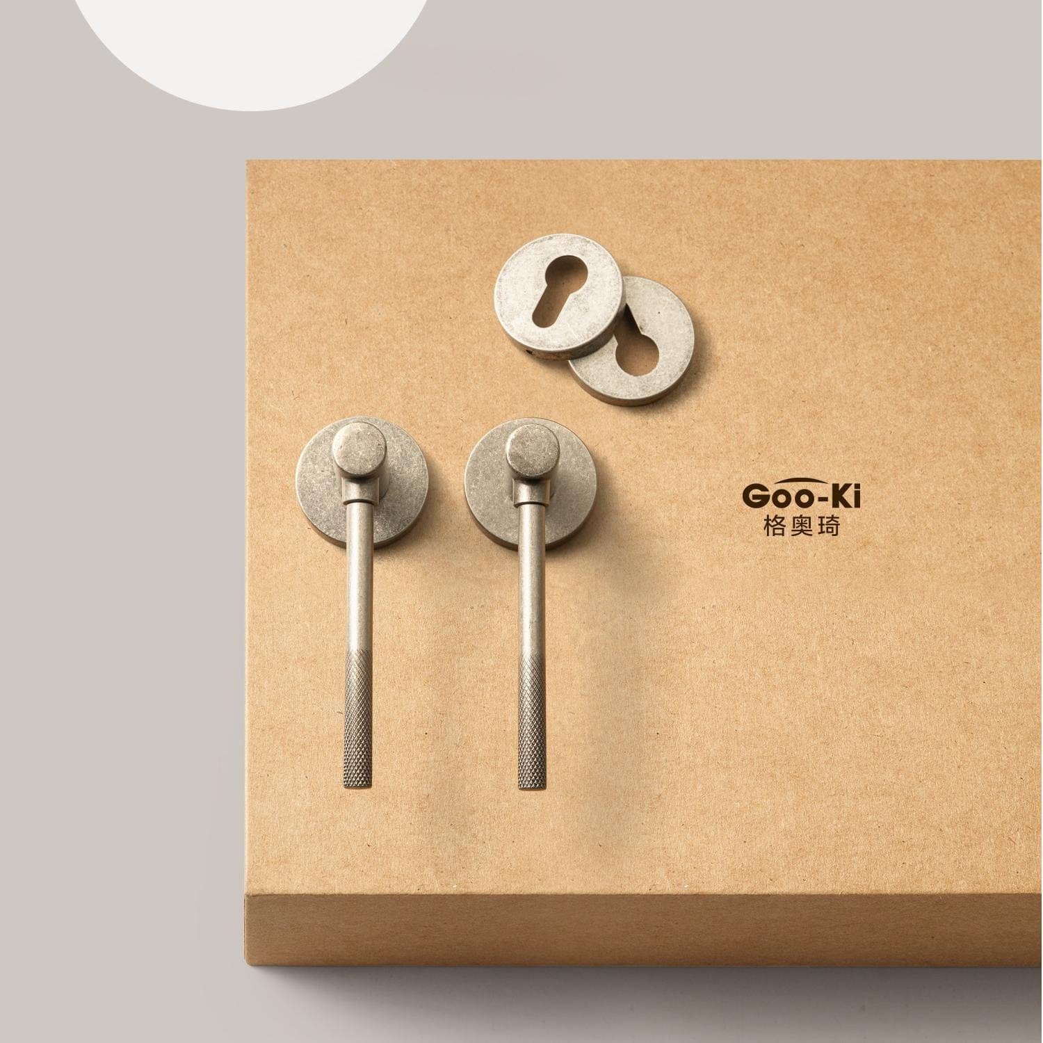 Goo-Ki Antique Silver / All Set / Ordinary Lock Body Knurled Craft Interior Door Lock Mute Magnetic Indoor Medieval Door Handle Set