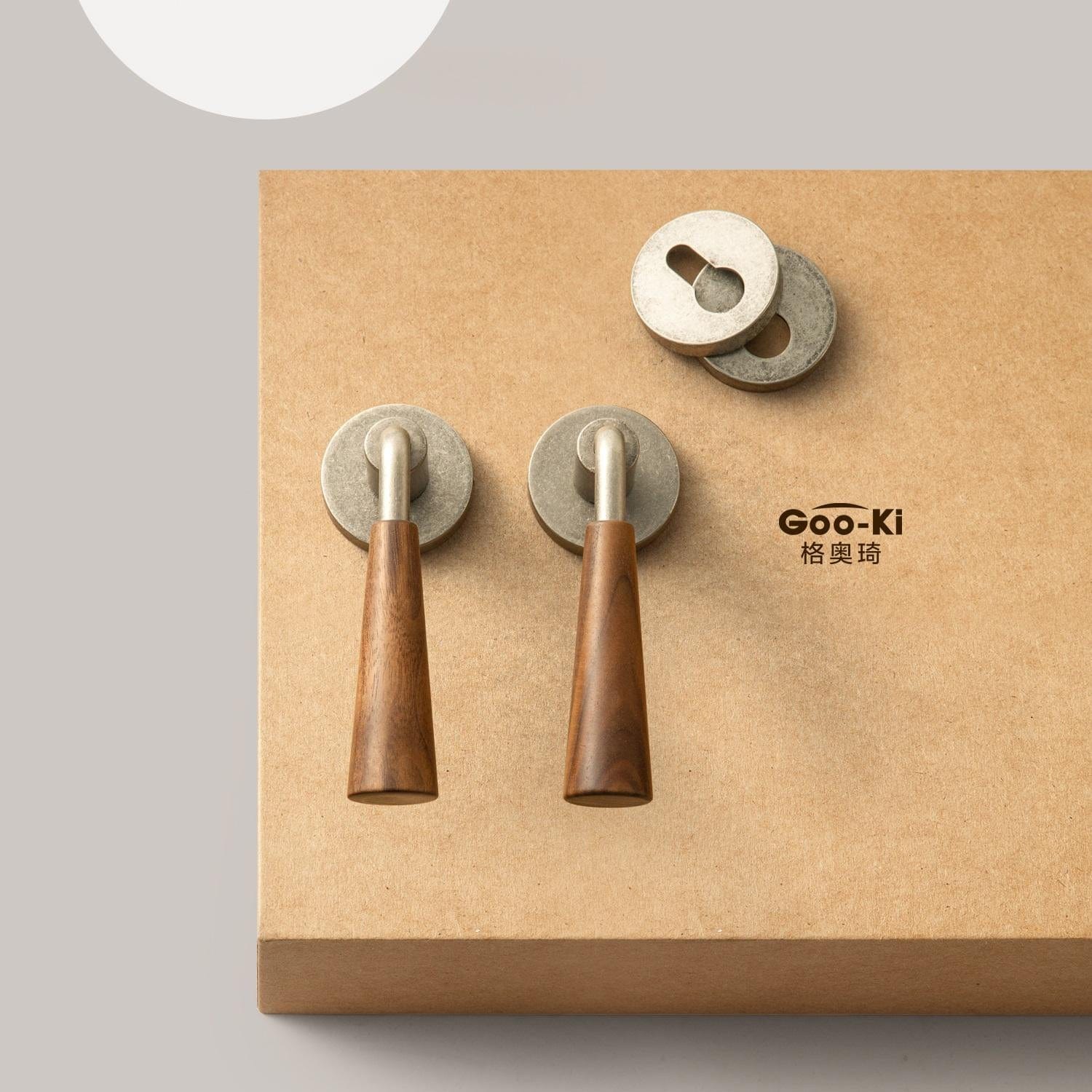 Goo-Ki Antique Silver / All Set / Ordinary Lock Body Original Design Retro Style Magnetic Bedroom Door Lock Black Walnut Vintage Wooden Door Lock