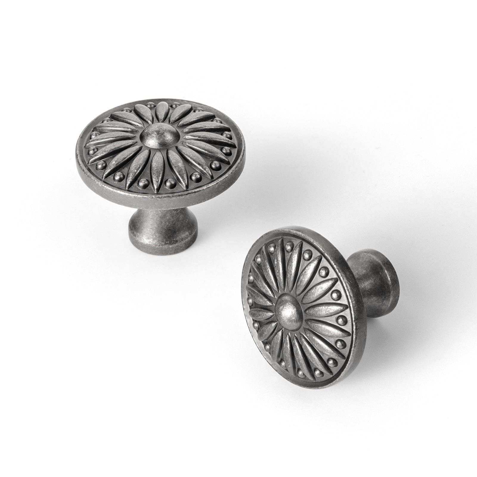 Goo-Ki Antique Silver / Knob / 6 Pack Vintage Sunburst Cabinet Knobs Ornate Floral Design with Distressed Finish Kitchen Drawer Knobs