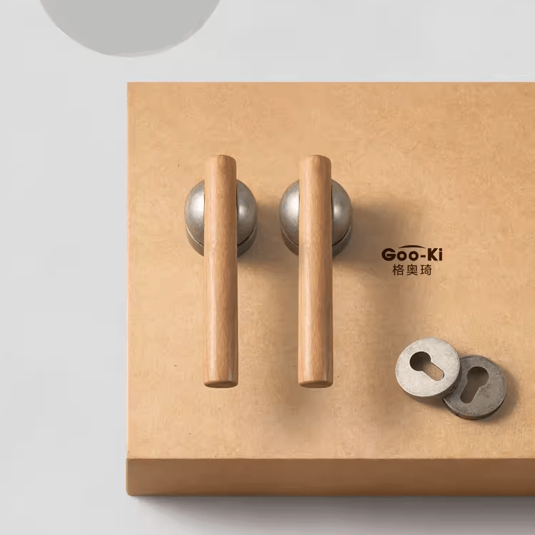 Goo-Ki Antique Silver / With Lock Body and Lock Cylinder Cherry Wood Door Lock Bedroom Interior Door Handle Anti-theft Home Security Door Lock