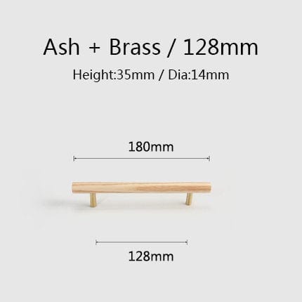 Goo-Ki Ash / 5'' Hole Center / 6 Pack Natural Walnut + Brass Furniture Handle Wooden Kitchen Cabinet Pull