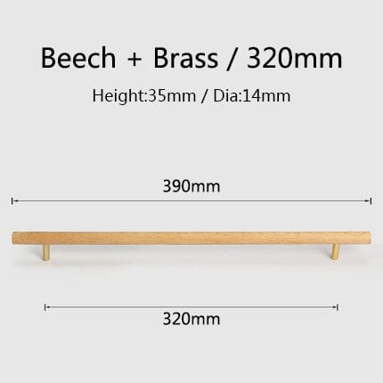 Goo-Ki Beech / 12.6'' Hole Center / 6 Pack Natural Walnut + Brass Furniture Handle Wooden Kitchen Cabinet Pull