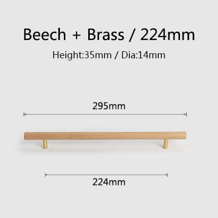 Goo-Ki Beech / 8.8'' Hole Center / 6 Pack Natural Walnut + Brass Furniture Handle Wooden Kitchen Cabinet Pull