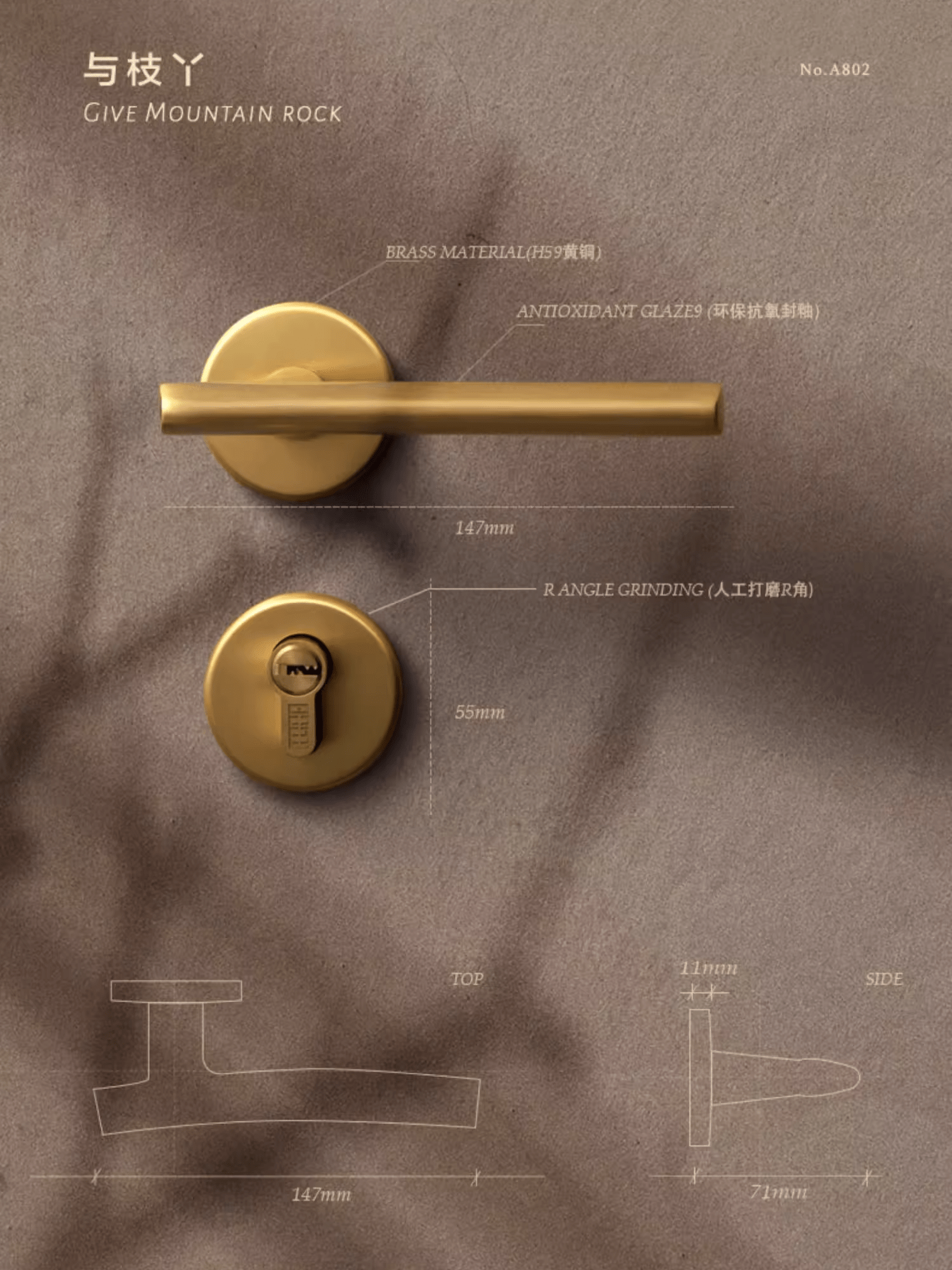 Goo-Ki Branches Pure Copper Interior Door Lock Bedroom Silent Lock for Home