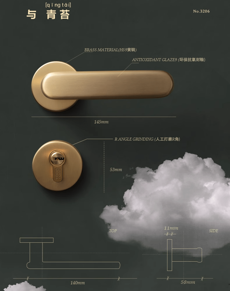 Goo-Ki Brass Door Lock Indoor Bedroom Door Lock Simple Luxurious French Style Silent Door Handle
