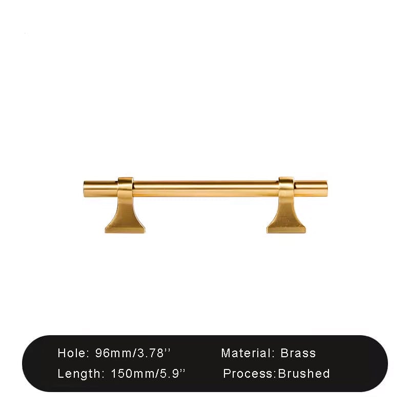 Goo-Ki Brushed Brass / 3.78'' Hole Center / 1 Pack Luxury Stain Brass Furniture Handle Solid Brass Kitchen Cabinet Pull T Bar Handle