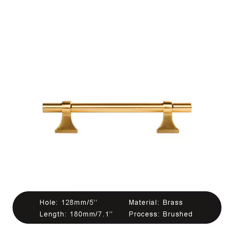 Goo-Ki Brushed Brass / 5'' Hole Center / 1 Pack Luxury Stain Brass Furniture Handle Solid Brass Kitchen Cabinet Pull T Bar Handle