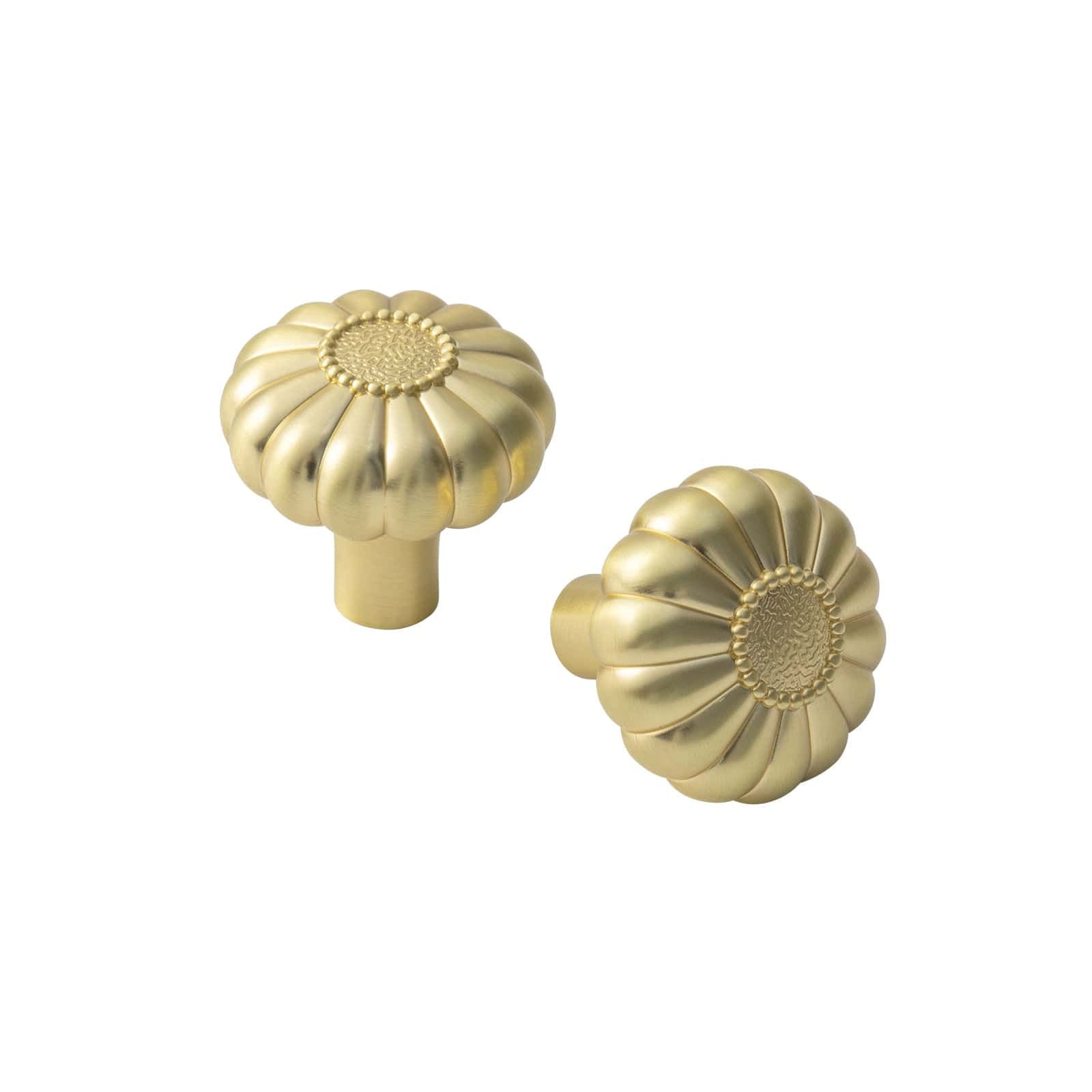 Goo-Ki Brushed Brass / 6 Pack Pumpkin Shape Vintage Cabinet Knobs 1.25 Inch Diameter Drawer Knobs