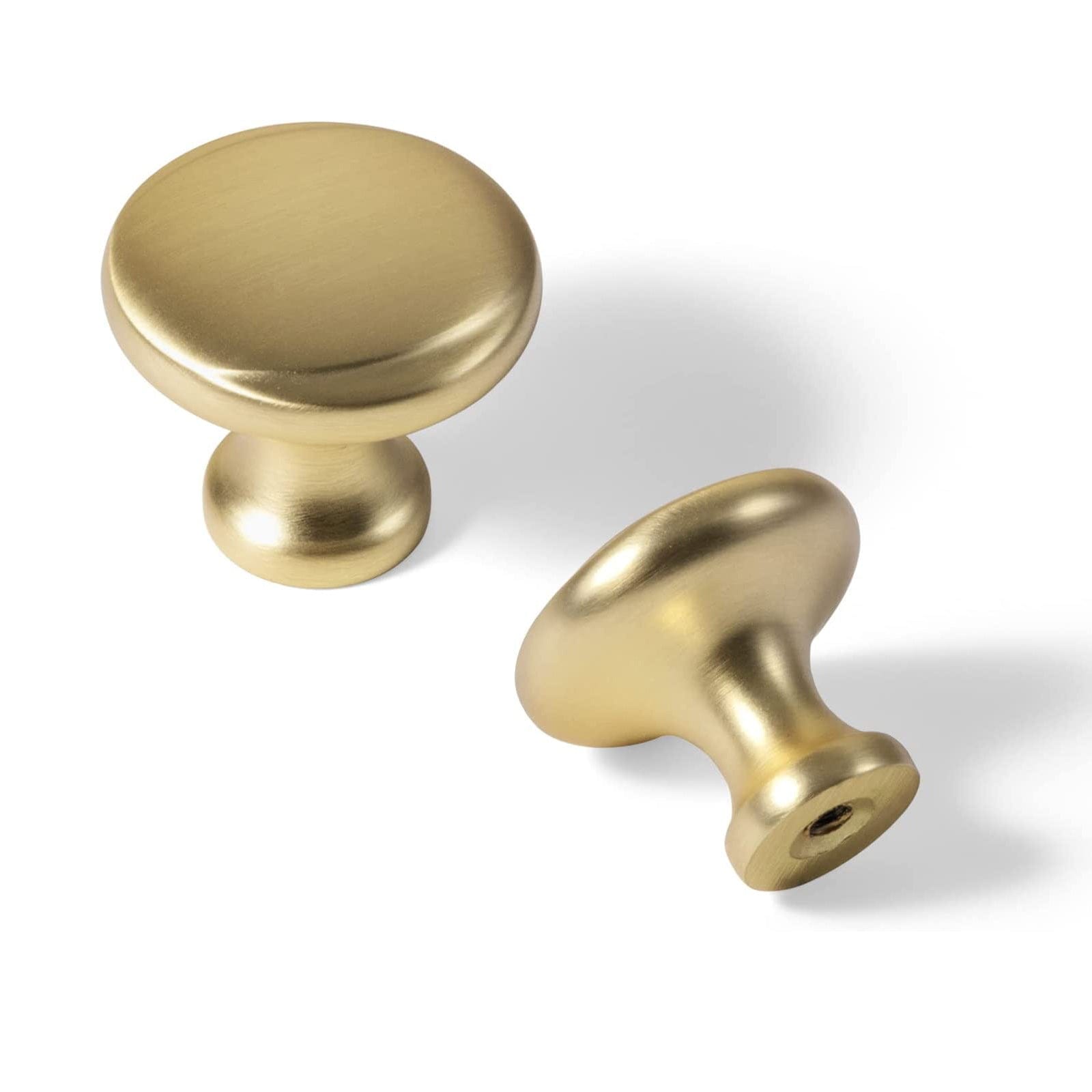 Goo-Ki Brushed Brass / Knob Elegant Antique and Brushed Brass Bar Pull Cabinet Handles with Unique Design 6 Pack