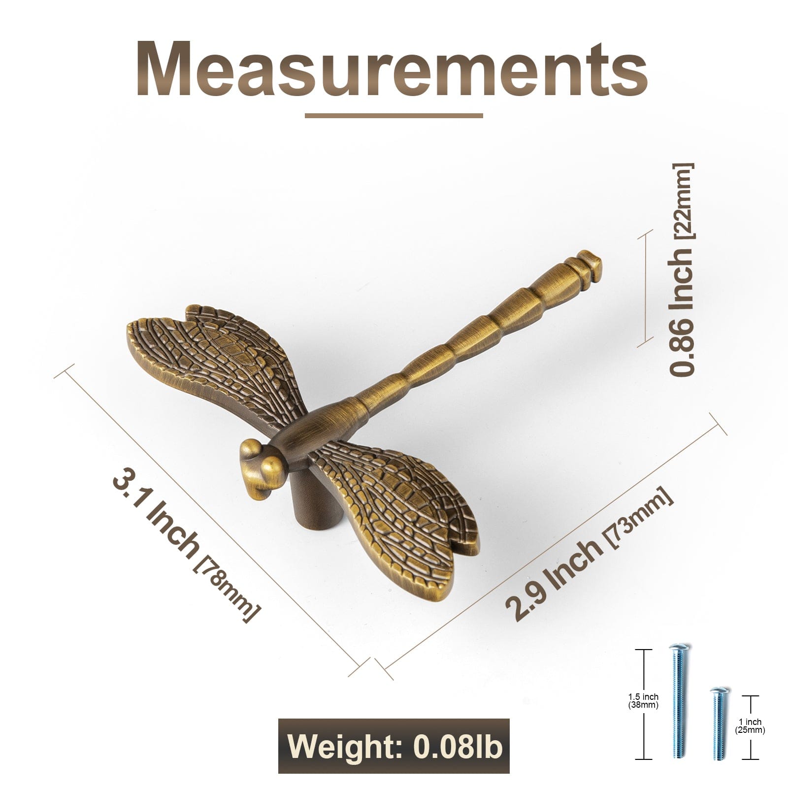 Goo-Ki Brushed Bronze / Knob / 2 Pack Dragonfly Design Cabinet Knob – Brushed Bronze Zinc Alloy Drawer Handle for Nature-Inspired Kitchen & Bathroom Decor