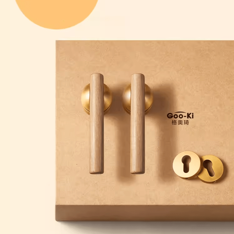 Goo-Ki Brushed Bronze / With Lock Body and Lock Cylinder Cherry Wood Door Lock Bedroom Interior Door Handle Anti-theft Home Security Door Lock