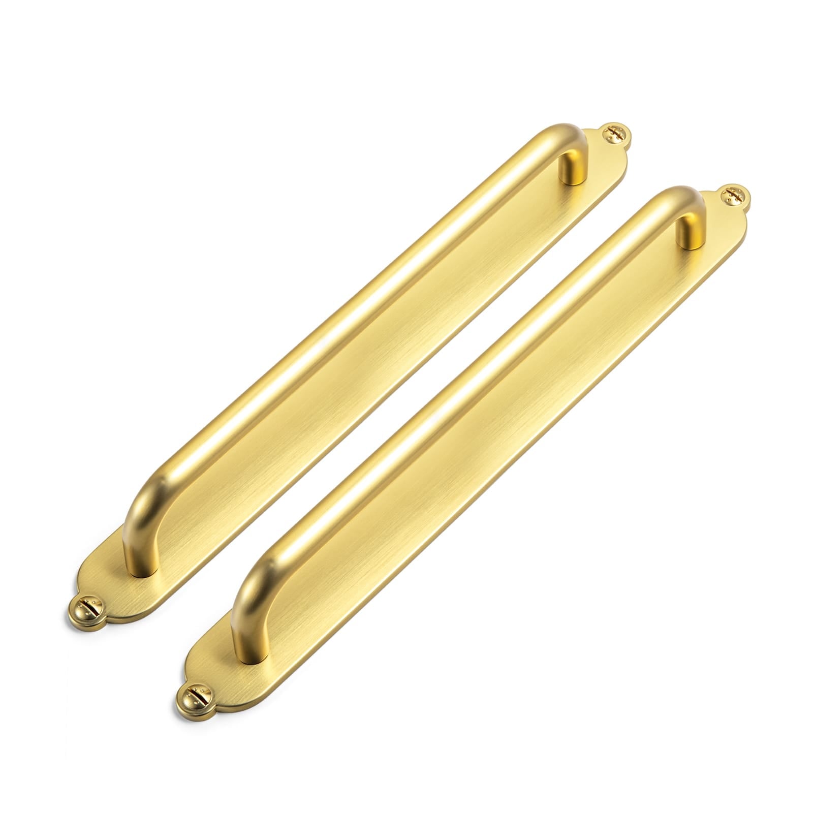 Goo-Ki Brushed Gold / G013 / 7.6'' Hole Center 2 Pack Modern Geometric Zinc Alloy Cabinet Pulls with Back Plate Sleek Curved Sturdy Cabinet Handles