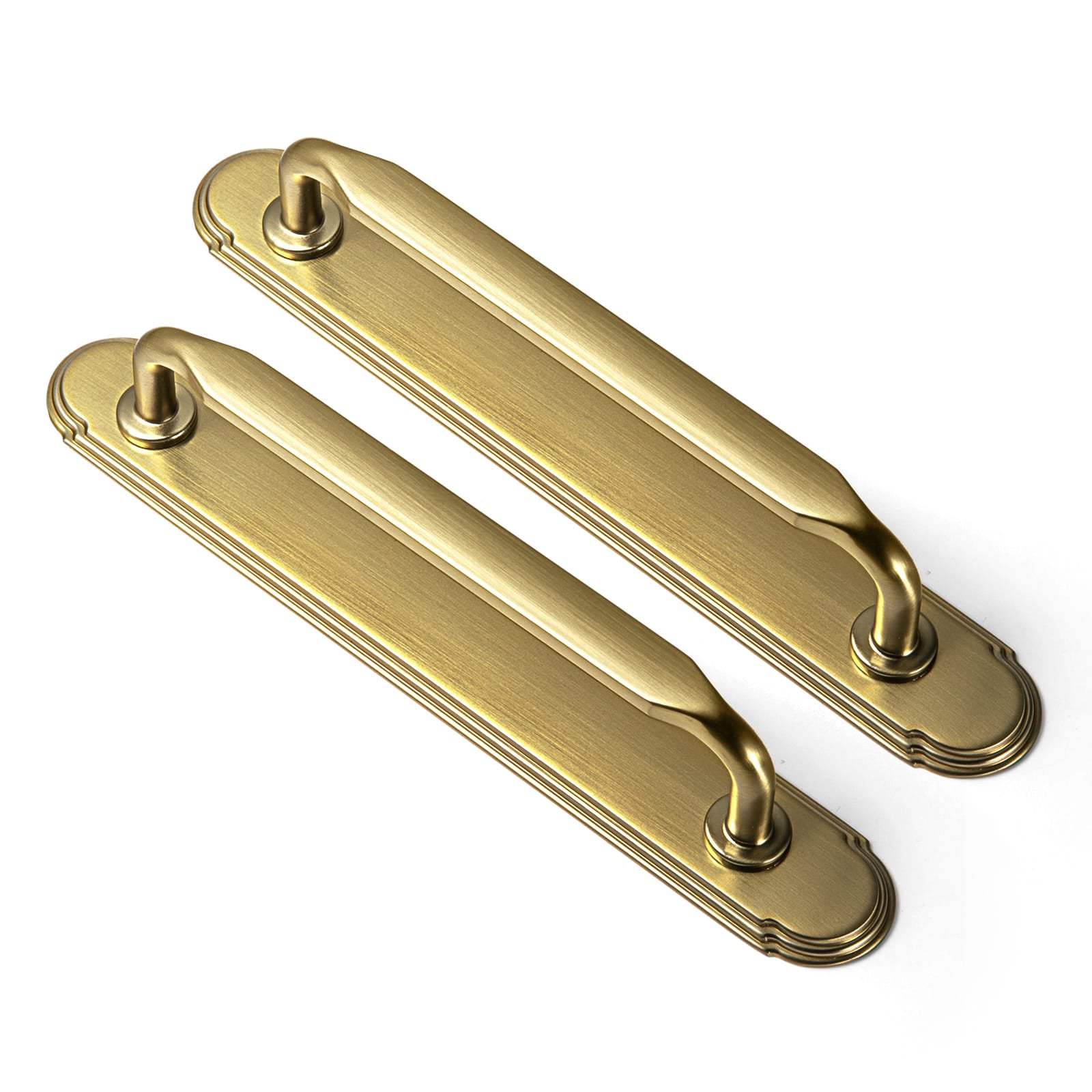 Goo-Ki Brushed Gold / G014 / 5'' Hole Center 2 Pack Elegant Vintage Zinc Alloy Cabinet Handles with Long Backplate, Classic Furniture Hardware for Cabinets, Wardrobes & Dressers