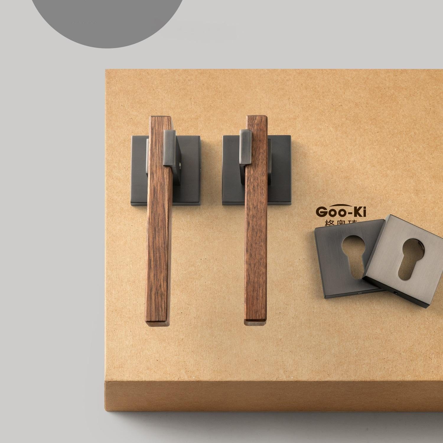 Goo-Ki Carpathian Gray / All Set / Ordinary Lock Body North America Cherry Wood Door Handle Set for Bedroom Household Black Walnut Door Lock