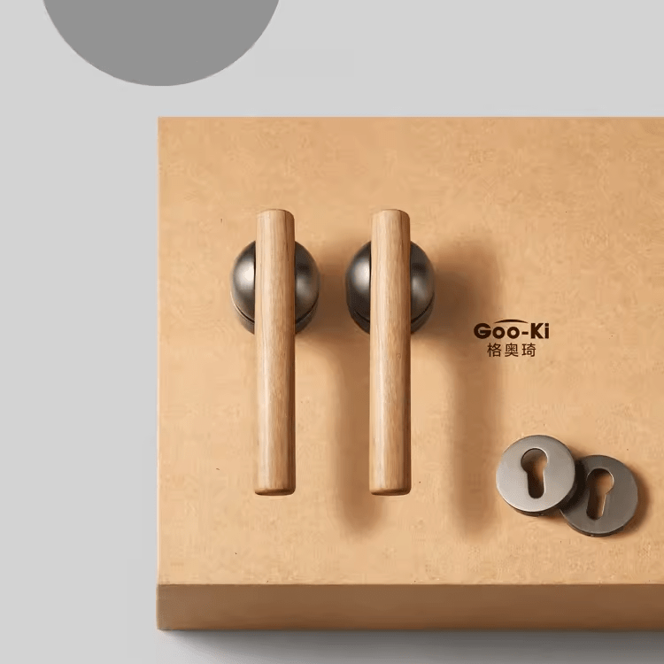 Goo-Ki Carpathian Gray / With Lock Body and Lock Cylinder Cherry Wood Door Lock Bedroom Interior Door Handle Anti-theft Home Security Door Lock