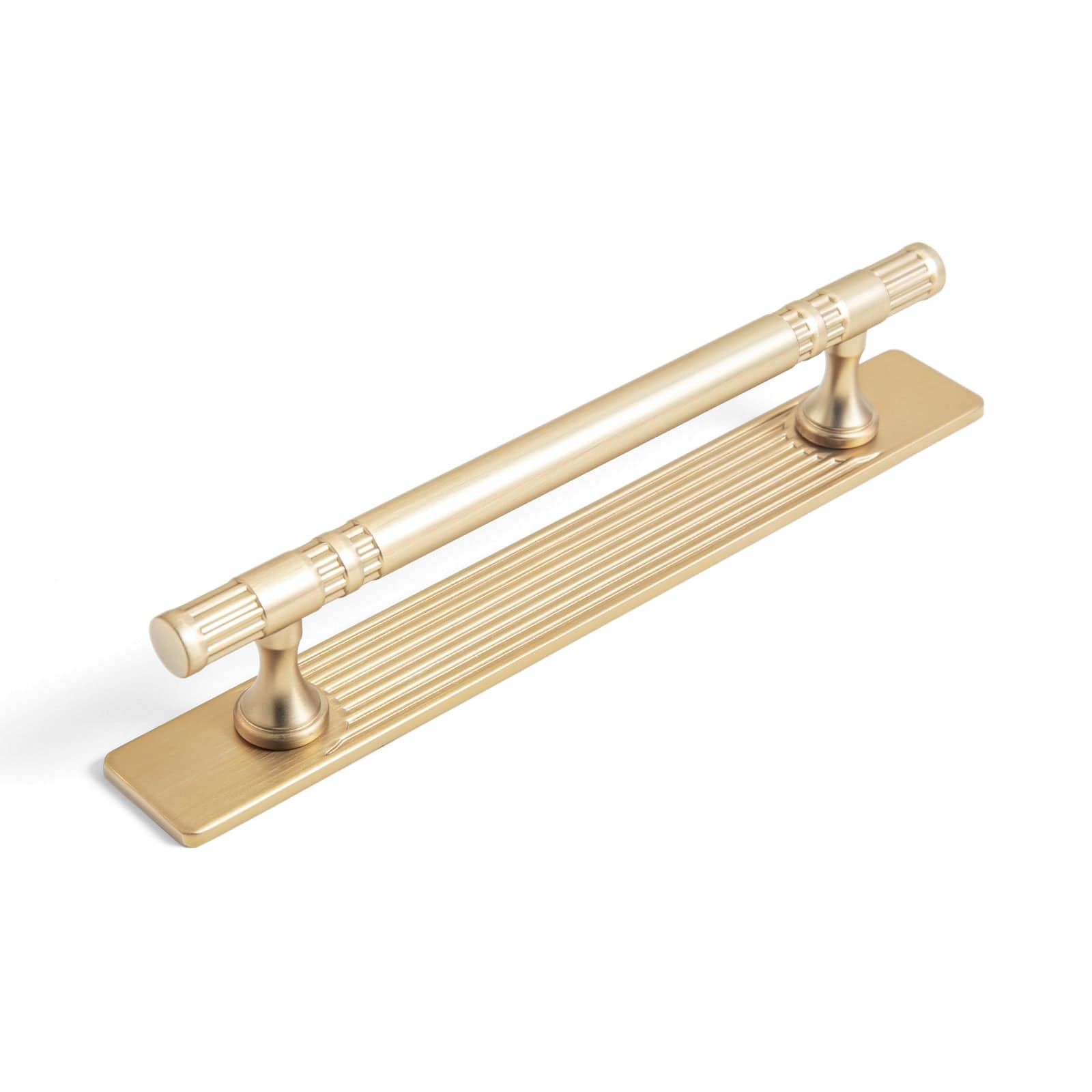 Goo-Ki Champagne Bronze / G / 5'' Hole Center 2 Pack Elegant Linear Shape Cabinet Handles Zinc Alloy Drawer Pulls with Back Plate