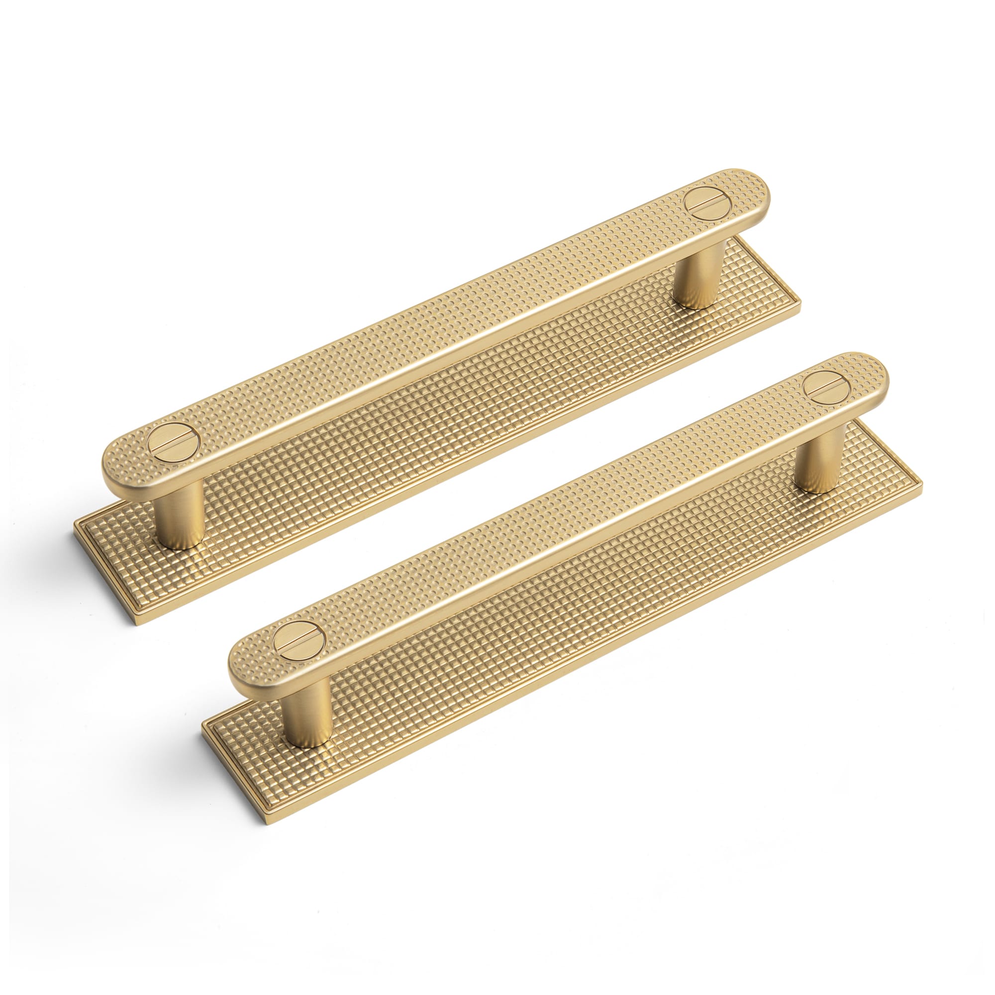 Goo-Ki Champagne Bronze / G017 / 5'' Hole Center 2 Pack Mid-Century Cabinet Pulls, Zinc Alloy Drawer Handles with Embossed Grid Backplate, Kitchen & Furniture Replacement Hardware
