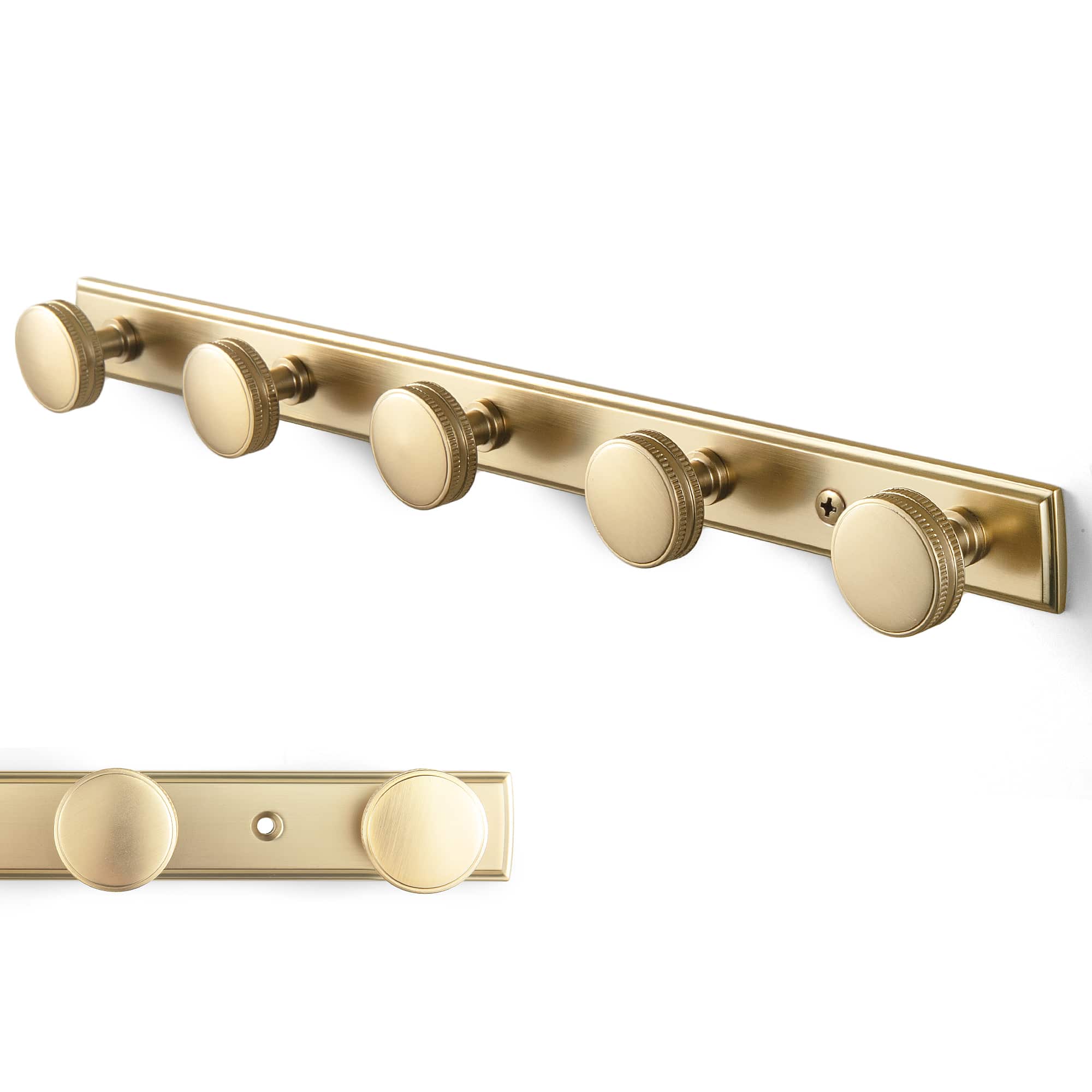 Goo-Ki Champagne Bronze / H011 / 5 Vintage Zinc Alloy Coat Hook Rail with Knurled Round Knobs, Wall-Mounted Hanger Rack for Entryway, Bathroom & Closet