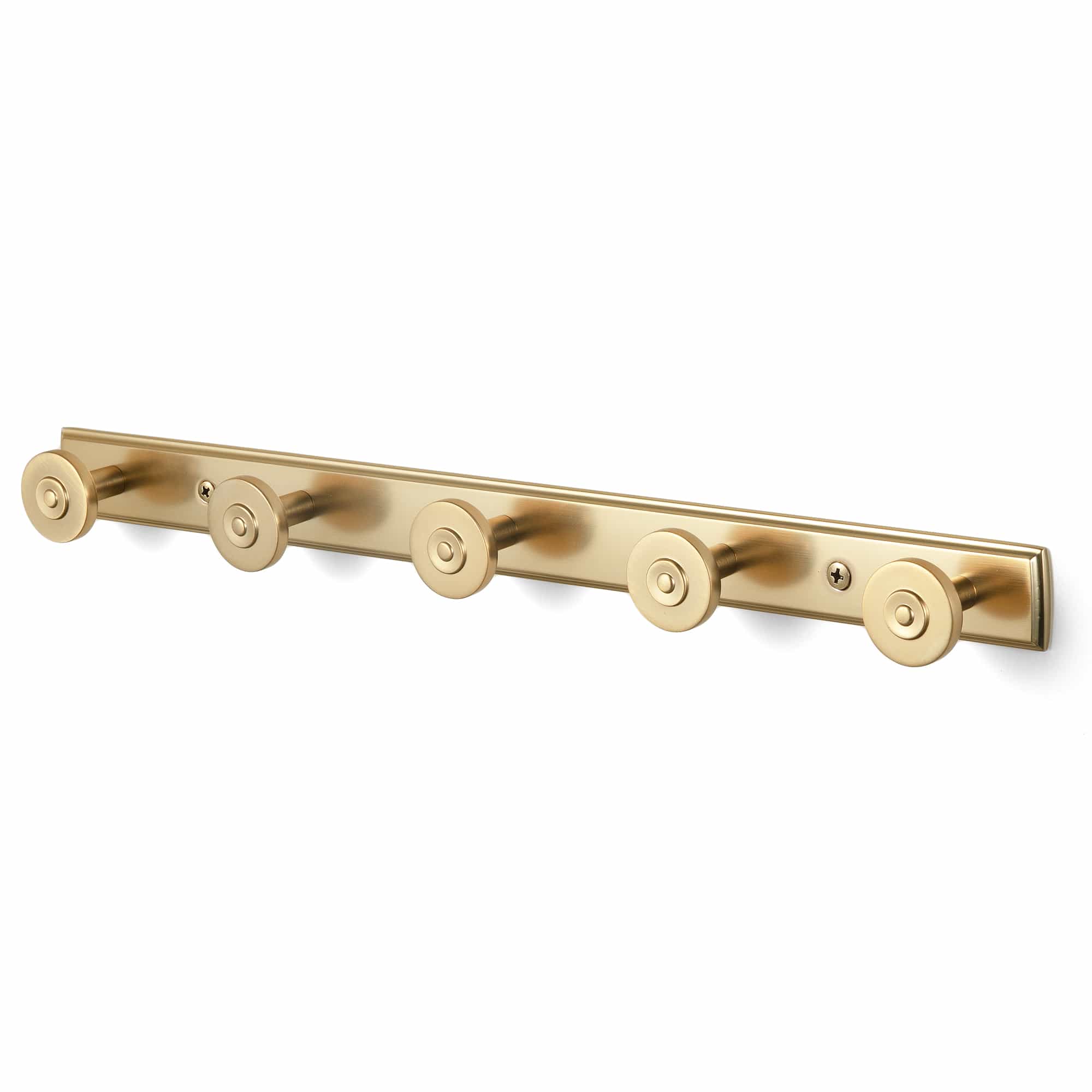 Goo-Ki Champagne Bronze / H011 / 5 Zinc Alloy Wall-Mounted Coat Hooks Decorative Multi-Hook Rail with Round Knobs Heavy-Duty Hanger Rail for Entryway, Bathroom & Bedroom