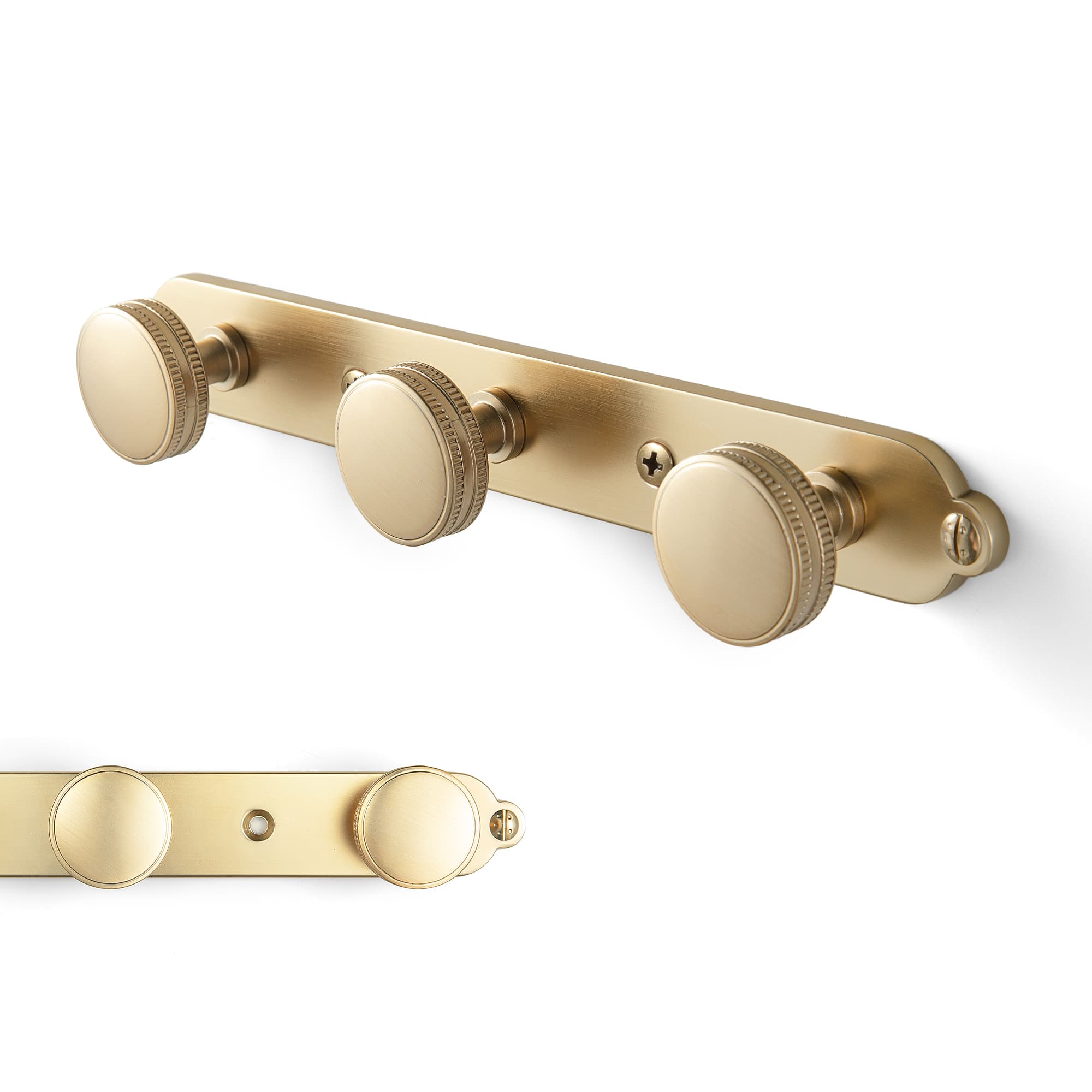 Goo-Ki Champagne Bronze / H013 / 3 Vintage Zinc Alloy Coat Hook Rail with Knurled Round Knobs, Wall-Mounted Hanger Rack for Entryway, Bathroom & Closet