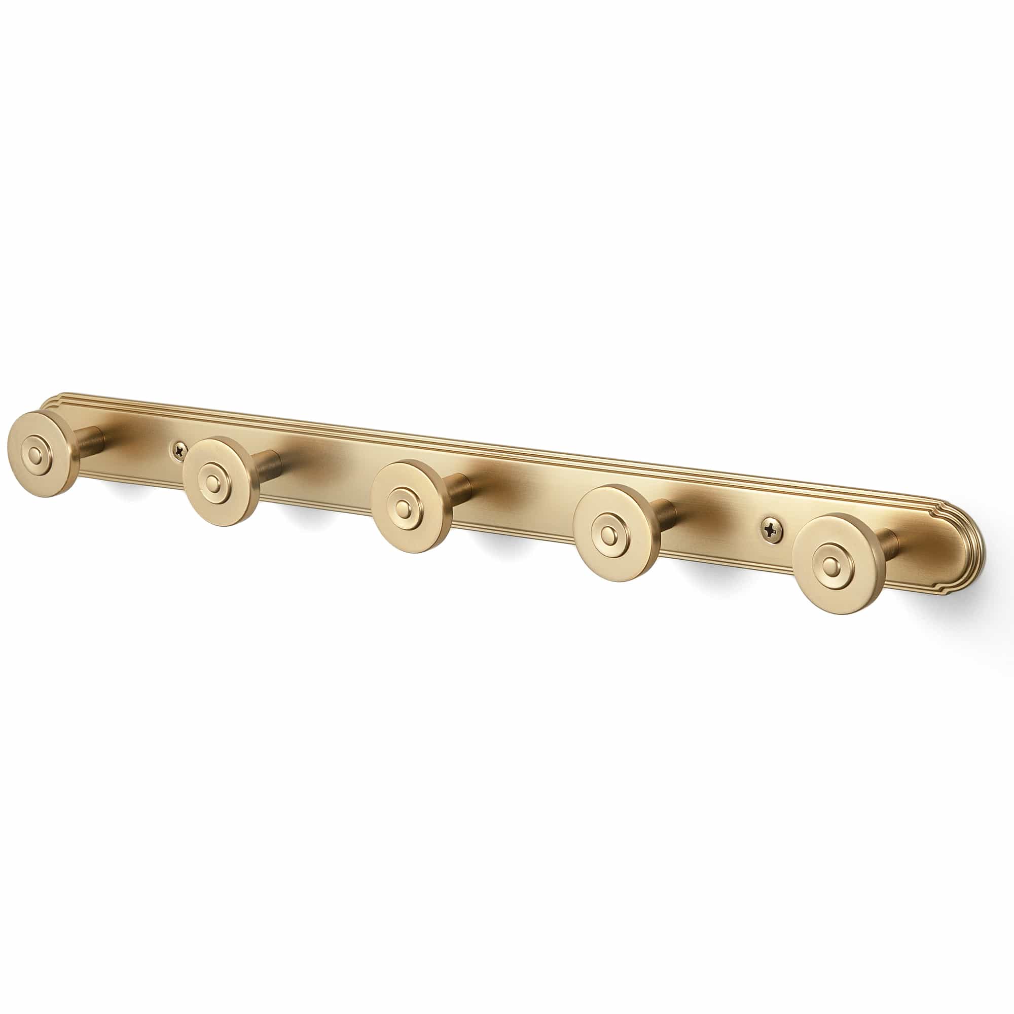 Goo-Ki Champagne Bronze / H014 / 5 Zinc Alloy Wall-Mounted Coat Hooks Decorative Multi-Hook Rail with Round Knobs Heavy-Duty Hanger Rail for Entryway, Bathroom & Bedroom