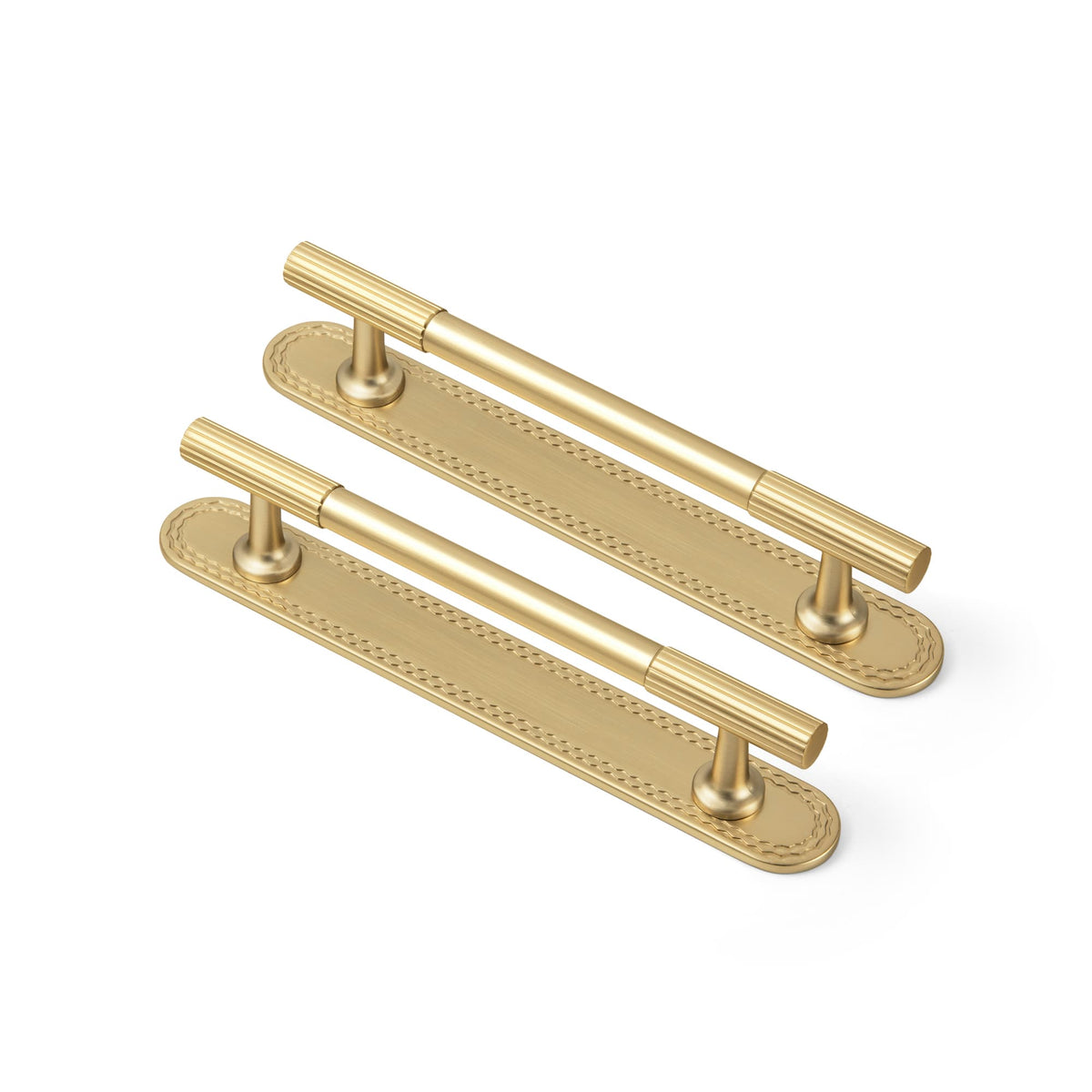 Goo-Ki Champagne Bronze / J / 5'' Hole Center 2 Pack Striped Cabinet Pull Retro Brass Cabinet Handles Knobs with Back Plate