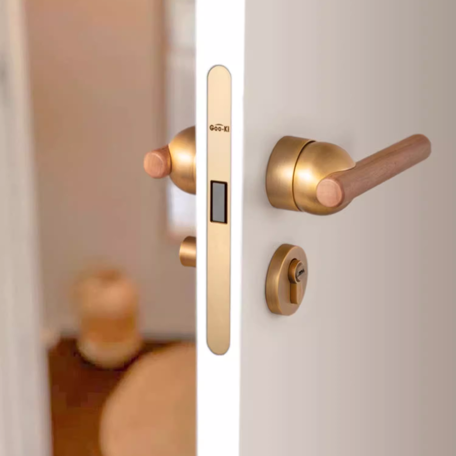 Goo-Ki Cherry Wood Door Lock Bedroom Interior Door Handle Anti-theft Home Security Door Lock