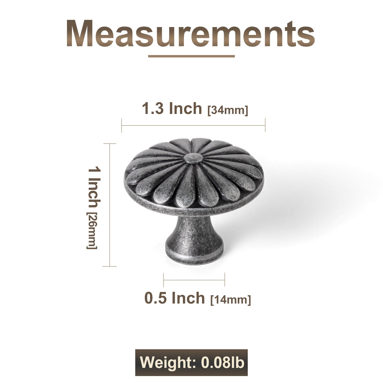 Goo-Ki Chrysanthemum Pattern Embossed Cabinet Knobs Distressed Zinc Alloy Furniture Hardware