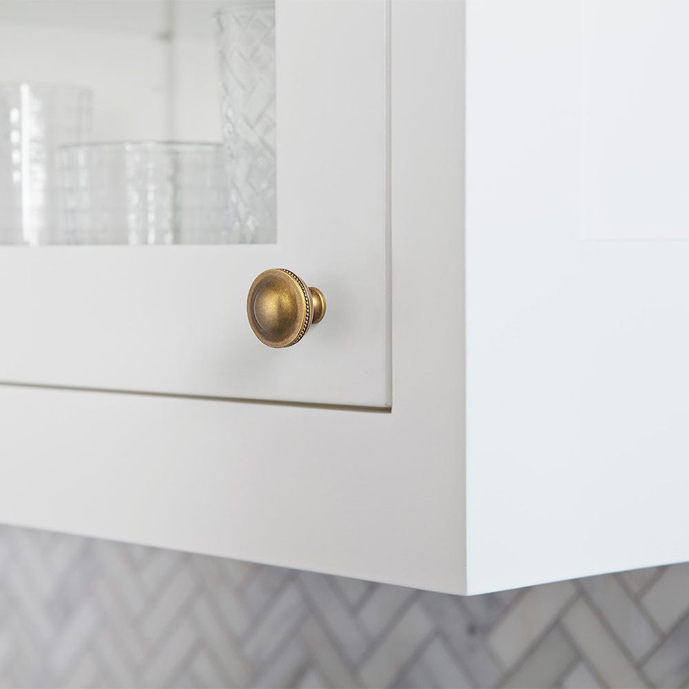 Goo-Ki Classic Antique Brass Cabinet Knobs with Beaded Edge Elegant Dome Drawer Knobs