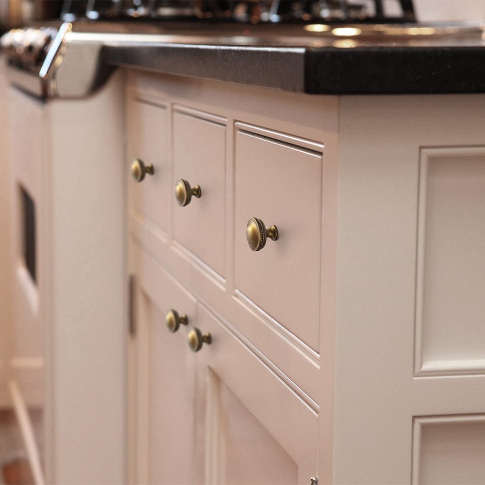 Goo-Ki Classic Antique Brass Cabinet Knobs with Beaded Edge Elegant Dome Drawer Knobs