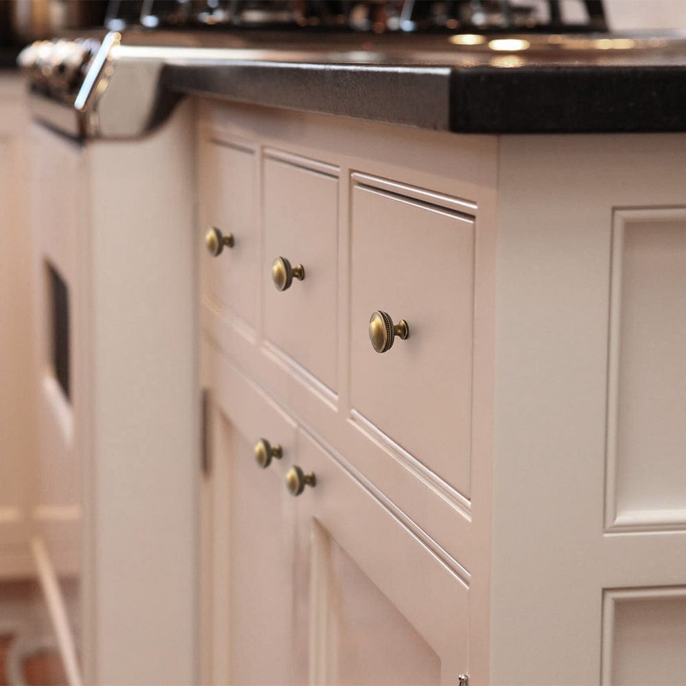 Goo-Ki Classic Antique Brass Cabinet Knobs with Beaded Edge Elegant Dome Drawer Knobs