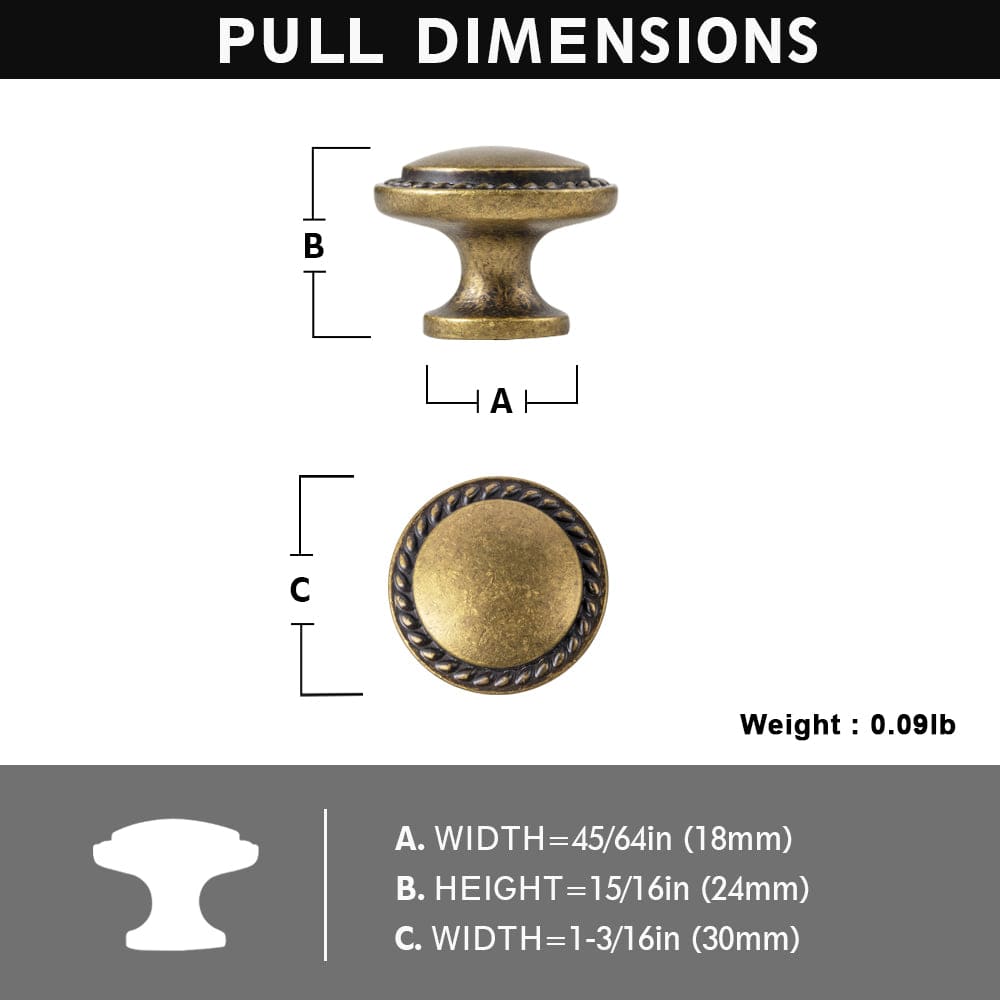 Goo-Ki Classic Round Design Cabinet Knobs with Wheatear Border for Kitchen Drawers