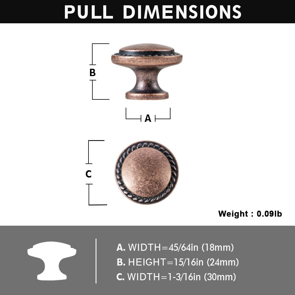 Goo-Ki Classic Round Design Cabinet Knobs with Wheatear Border for Kitchen Drawers