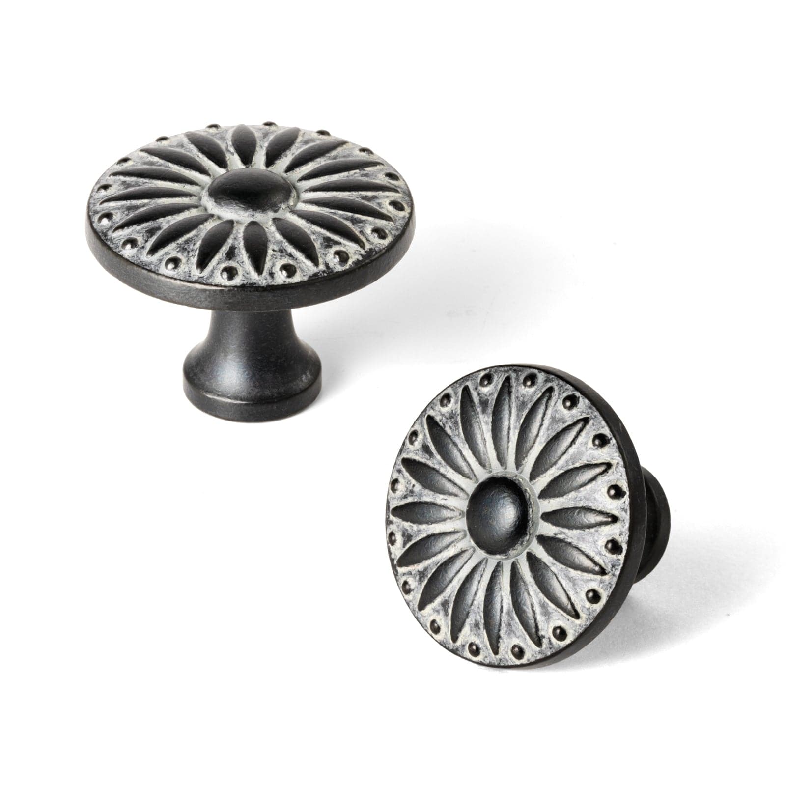 Goo-Ki Cream White-Black Vintage / Knob / 6 Pack Sunflower Floral Embossed Cabinet Knobs Assorted Distressed Zinc Alloy Furniture Hardware