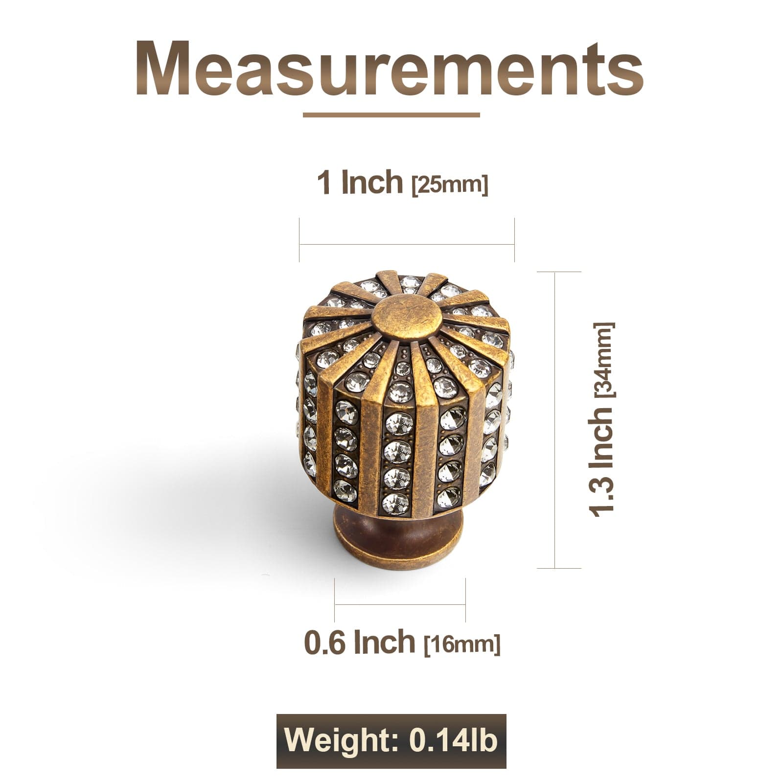 Goo-Ki Crystal Inlaid Ornate Cabinet Knobs - Antique Brass Zinc Alloy Sphere & Faceted Column Drawer Pulls